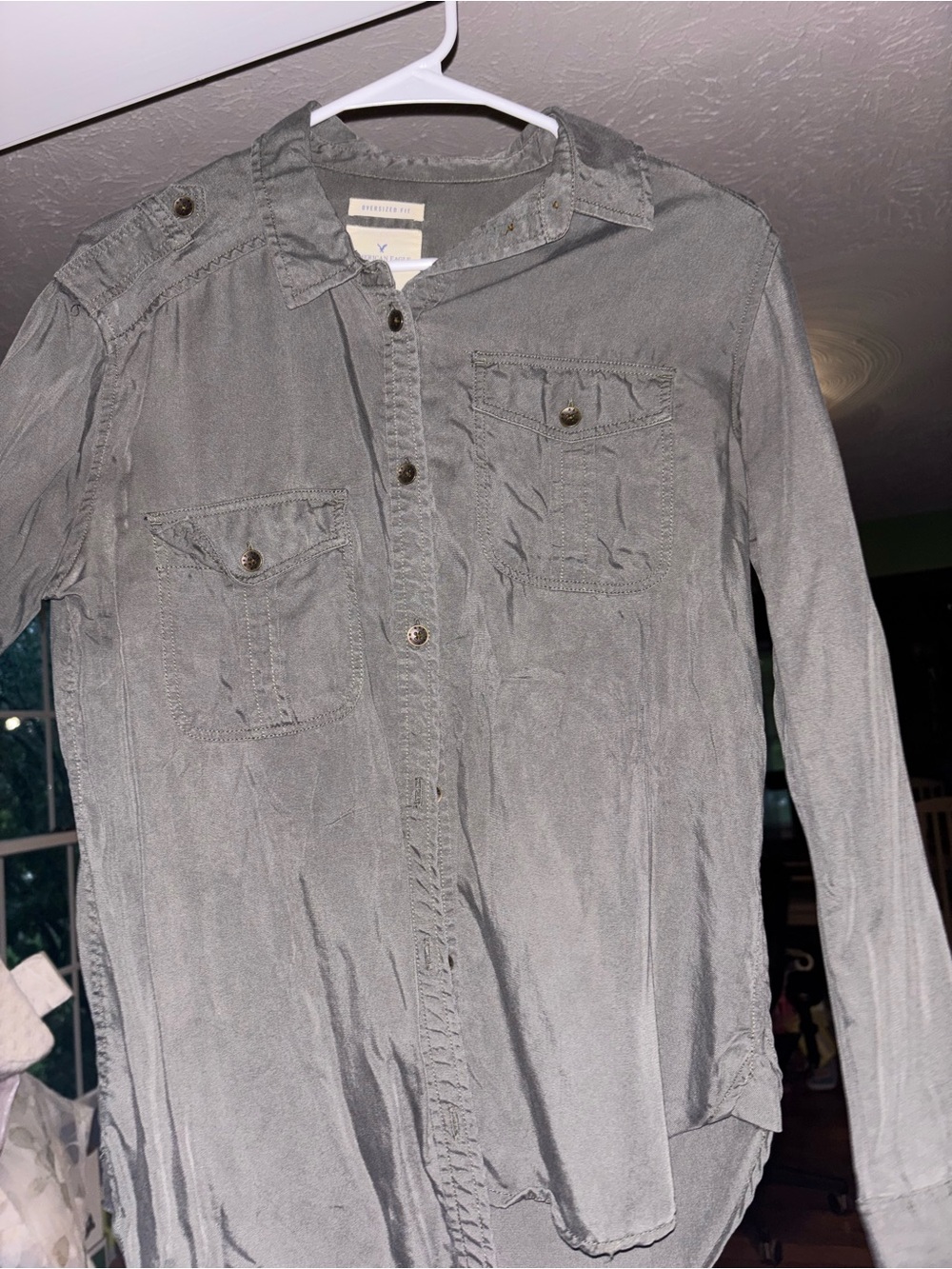 American Eagle Outfitters Gray Button-Up Shirt Jacket